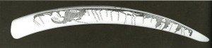 Fig. 4: Anonymous, probably Nome or King Island. Walrus ivory tusk with engraved map. About 1915. 20 1/4''. From Ray 1996: 114.