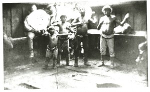 Fig. 8: Dancers in Qazgi at Wales, 1892. Lopp Family Photograph Collection, Alaska and Polar Regions Department, University of Alaska Fairbanks. From Smith and Smith 2001: 104.