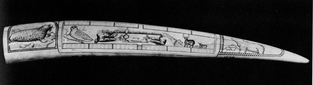 Fig. 5: Joe Austin, ivory cribbage board signed "Joe Kakavgook," 1898.18 1/2'' (47.5 cm). American Museum of Natural History 60.1/5989. From Ray 1977, 233.