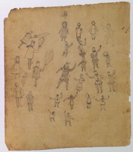 Ootenna, Untitled. Inupiaq drummers and dancers, c. 1892, pencil on paper, 18.7 cm x 16.5 cm. Kathleen Lopp Smith Collections, KLS 079b. From Fair 2003, 59.