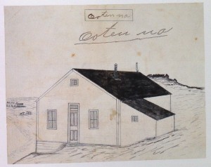 Fig. 4: Ootenna, Untitled, Mission house at Wales, c. 1893, pencil and ink on paper, 19.6 x 25 cm. Kathleen Lopp Smith Collection, KLS 073. From Fair 2003, 61.