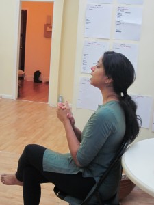 Sahasra Samabmoorthi singing to accompany her Saturday afternoon Beginner 2 bharatanatyam class.