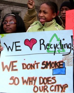 Young people in Detroit in 2010 protest an incinerator that burns most of Detroit’s waste to produce electricity. Photo courtesy of Global Alliance for Incinerator Alternatives.